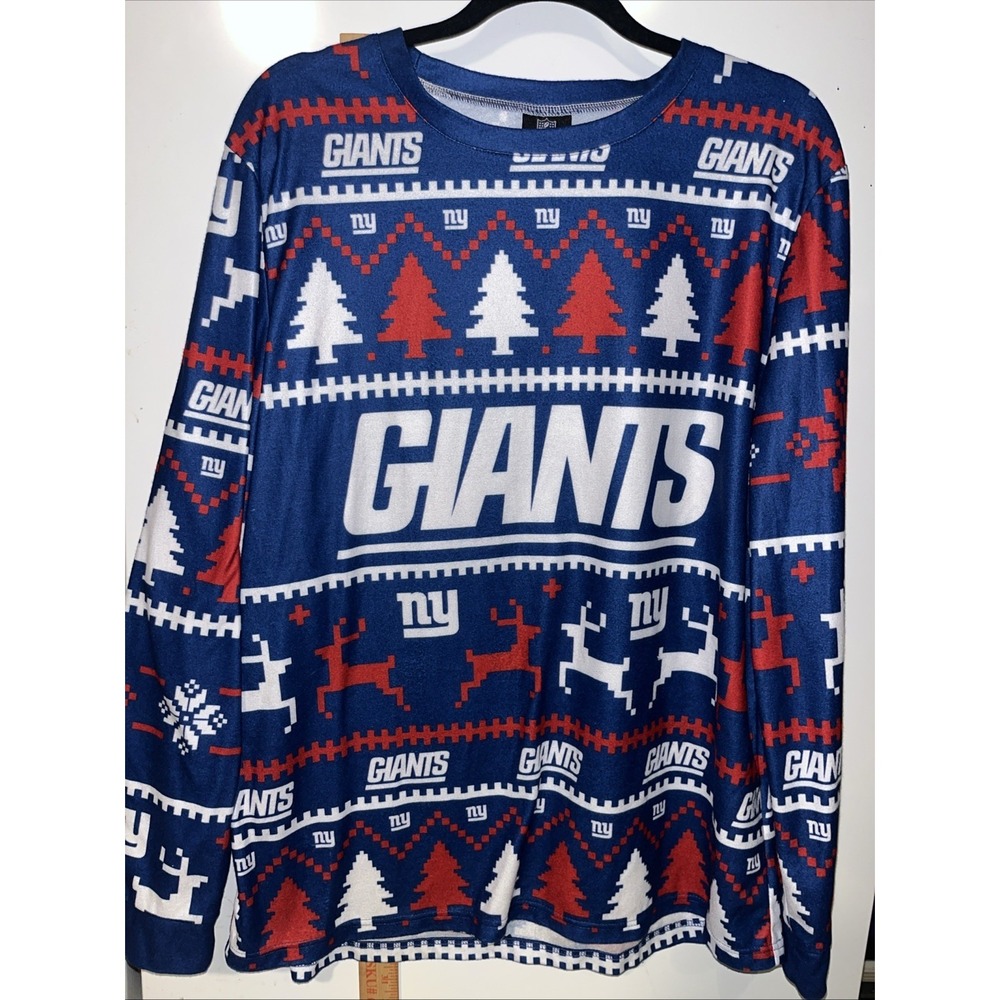 NFL Team Apparel NY Giants Ugly Christmas Sweater Red White Blue Men's Large